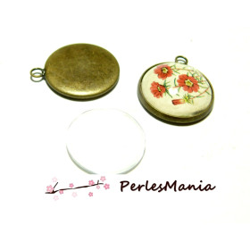 20 pièces: 10 pendentifs  attache ronde 20mm BRONZE et 10 cabochons 