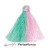 4 pompons breloque passementière COTON BICOLORE rose et vert 25mm 