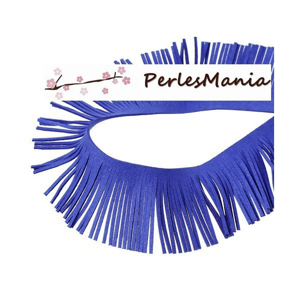 2 mètres GALON FRANGE EN SUEDINE BLEU PAILLETE CREATION POMPONS 30mm 