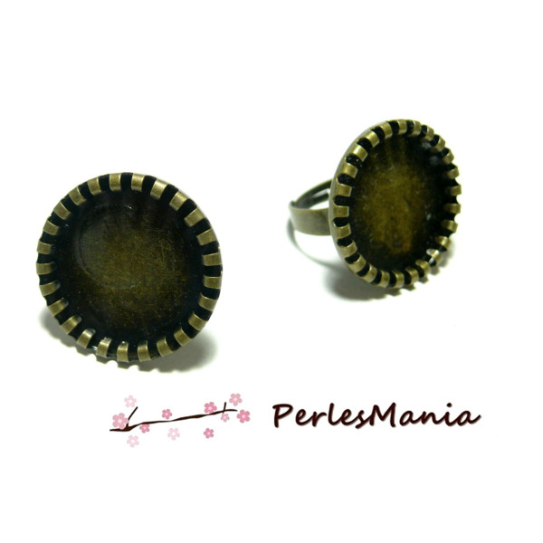 Supports Bagues Réglables pour Cabochon Rond 14mm Rouleau – Laiton Finition Bronze