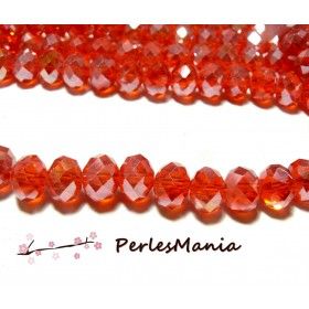 Perles Rondelles à Facettes en Verre 8 × 10 mm – Rouge Orange Irisé