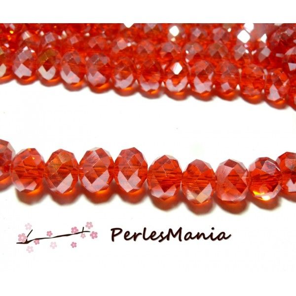 Perles Rondelles à Facettes en Verre 8 × 10 mm – Rouge Orange Irisé