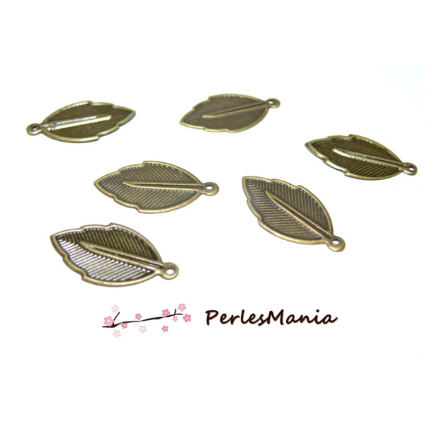 Pendentifs FEUILLE, métal finition BRONZE,  breloques pour création de bijoux