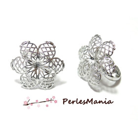 Bagues Fleur 3D 27mm Anneau Réglable – Laiton Finition Argent Platine