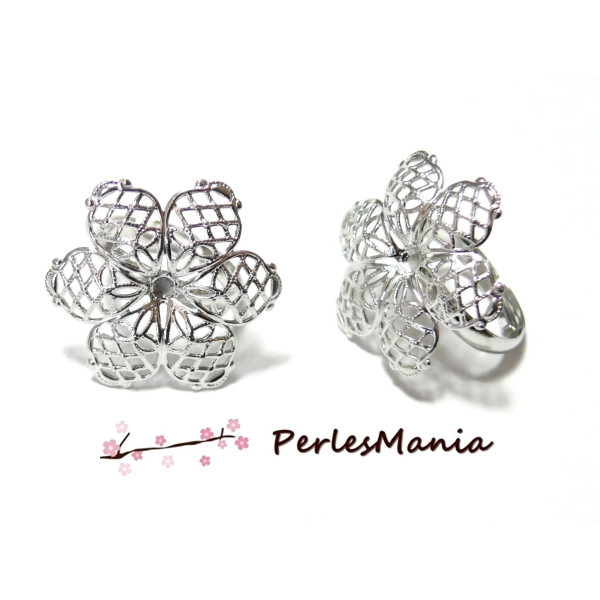 Bagues Fleur 3D 27mm Anneau Réglable – Laiton Finition Argent Platine