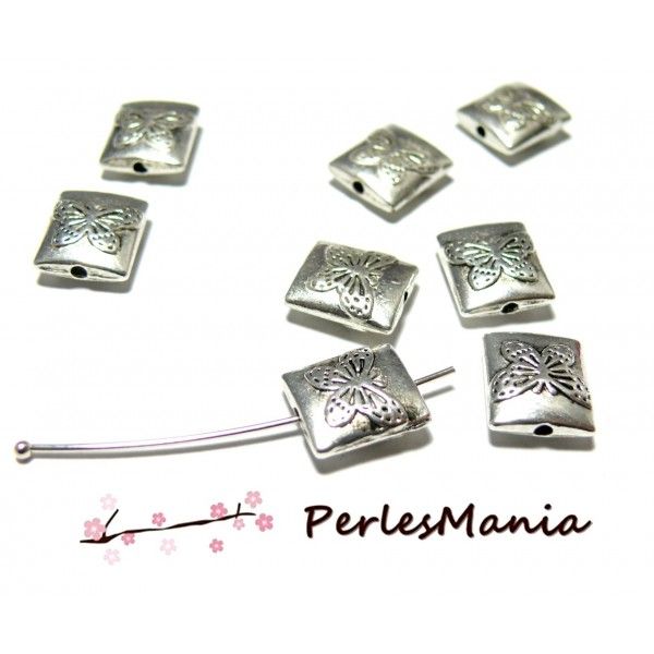 10 pendentifs perles intercalaire Rectangle PAPILLON 10mm ZN29284 VIEIL ARGENT breloques DIY 