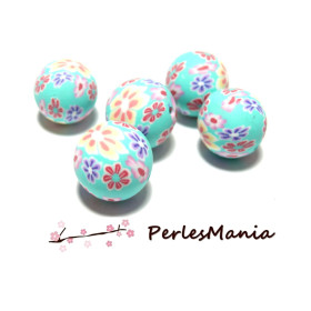 10 perles  de fimo flower power ref H21217 en 15mm TONS VERT PASTEL 