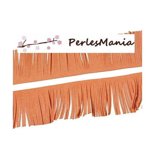 1 mètre GALON FRANGE EN SUEDINE ORANGE SAUMON CREATION POMPONS 57mm 