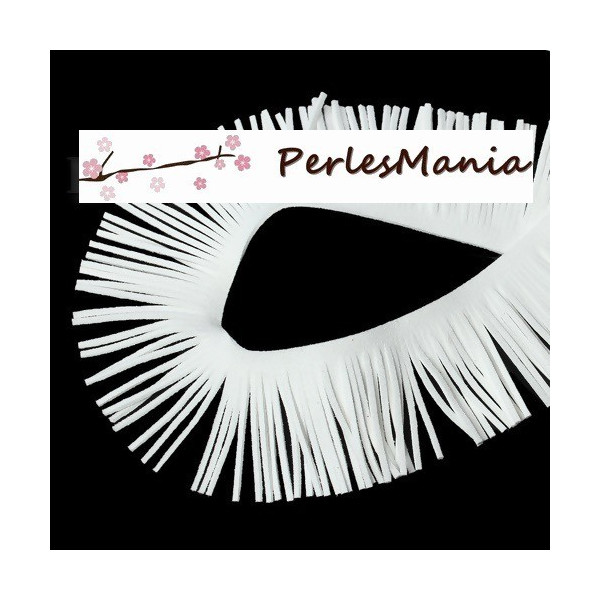 GALON FRANGE EN SUEDINE BLANC CREATION POMPONS 50mm