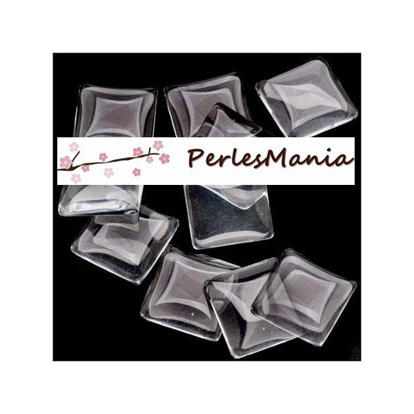 20 CABOCHONS EN VERRE TRANSPARENT FORME CARRE 20mm, DIY 