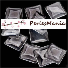 20 CABOCHONS EN VERRE TRANSPARENT FORME CARRE 16mm, DIY 