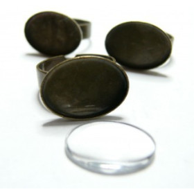 20pieces: 10 bagues bronze oval H 13 par18 et 10cabochons en verre