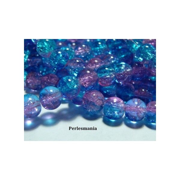 Offre spéciale: 1 fil environ 100 perles de verre craquelé ref 38 bleu rose 8mm 