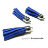 10 pompons breloque passementière 6 cm suédine Bleu Nuit Argent platine, apprêts et mercerie 