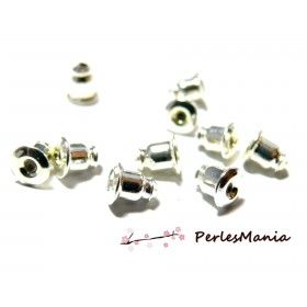 100 embouts poussoir tube  pour Boucle d'oreille puce ref119 ARGENT PLATINE, DIY 