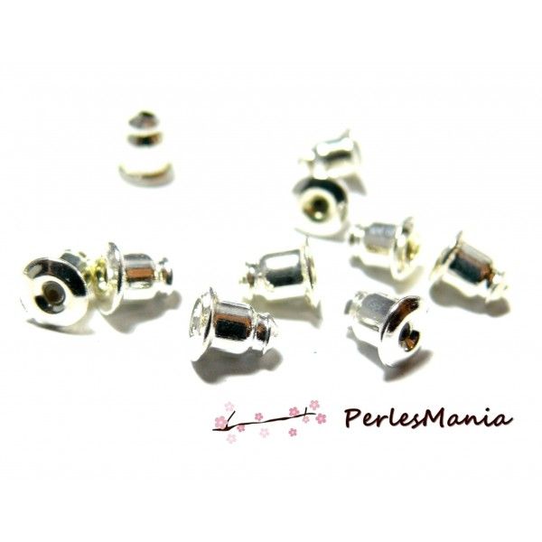 100 embouts poussoir tube  pour Boucle d'oreille puce ref119 ARGENT PLATINE, DIY 