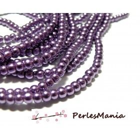 Perles en verre nacre ronde violet 4mm