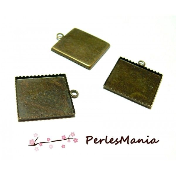 20 SUPPORTS de pendentif plateau CARRE 20mm  BRONZE, DIY 