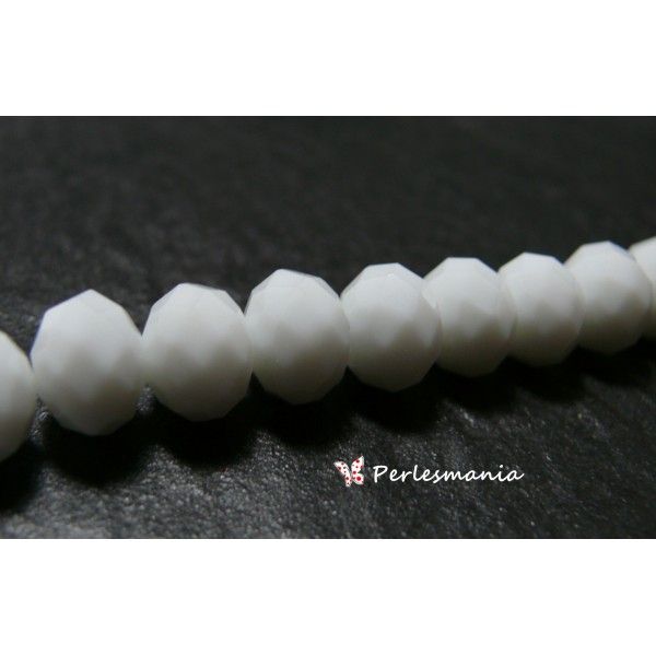 Perles pour bijoux:  20 Rondelles 8 par 6mm Verre   2J1438 facettée blanches 