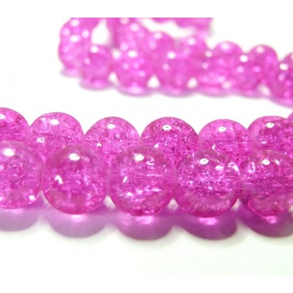 Perles et apprêts: 30 perles 6mm de verre craquelé rose fushia 