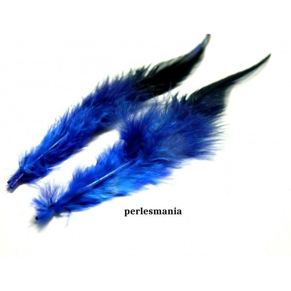 Apprêt bijoux 10 plumes de coq bleu noir 13/16mm 
