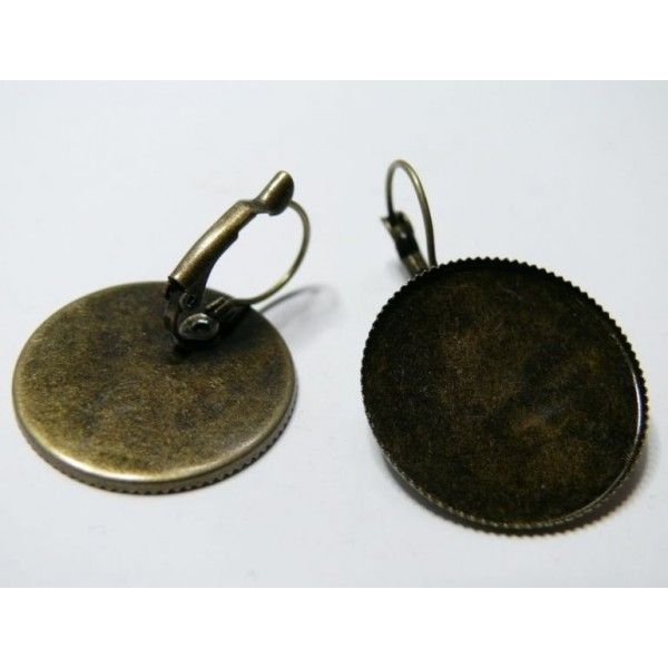 2 Supports  de boucle d'oreille de 25mm  plateau couleur bronze