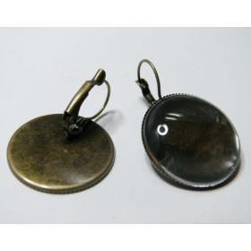 4 pièce: 2 Supports BO de 25mm  plateau couleur bronze et 2 cabochons