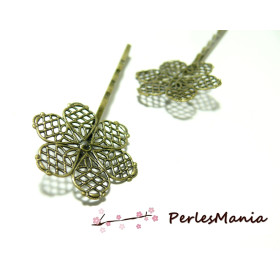 2 supports de barrette fleurs dentelle Plates  28mm 2M3113  accessoire bijoux 