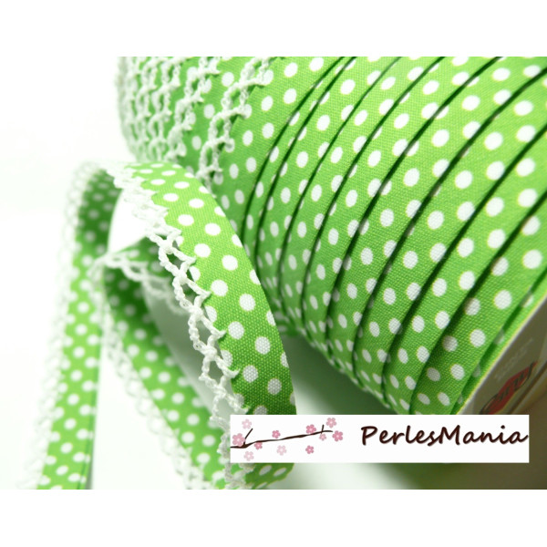 1 m ruban biais dentelle Pois Vert pomme et blanc 12mm re 71486 couleur 56 