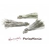 2 pompons breloque passementière 50mm FIL DE  COTON SOIE GRIS ARGENT ARGENT PLATINE 