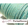 1m de cordon suédine cloutée argenté aspect Daim double rangée facettée TURQUOISE P403 DIY 