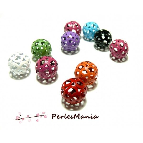Perles intercalaire Ronds ajourés multicolore 14mm pour création de bijoux Coloris aléatoire