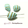 2 grandes perles en verre soufflé Goutte bleu et or spirales 22 par 15mm, DIY 