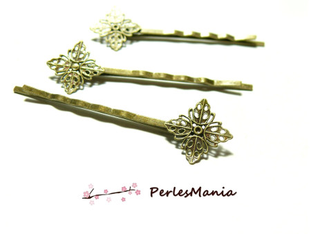 10 supports de barrette  dentelle Filigrane RETRO Losange BRONZE  2M3111 