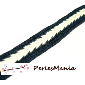 3 m ruban coton couleur CREME ET BLEU NUIT style chevron 14mm  ref 145, diy 