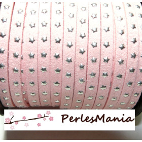 5 mètres de suédine à ETOILES rivets argentées ROSE PALE H609, 5 par 2mm, DIY 