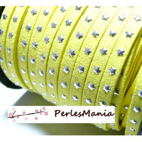 Suédine à ÉTOILES rivets argentées JAUNE 5x2mm – DIY