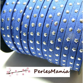 Suédine à étoiles rivets argentés Bleu Electrique 5x2mm DIY