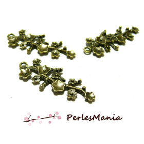10 pendentifs Breloque Branche avec fleur de cerisier  ref 97  BRONZE , DIY 