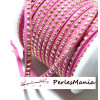 5 mètres de cordon de suédine strass cloutée Doré aspect Daim une rangée facettée FUSCHIA H205 
