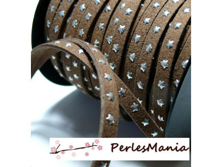 1 ROULEAU de 18 mètre de suédine à ETOILES rivets argentées MARRON H603, 5 par 2mm, DIY 
