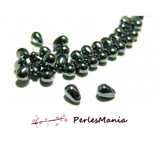 20 perles de verre mini goutte GRISE 7 par 4 mm, DIY 