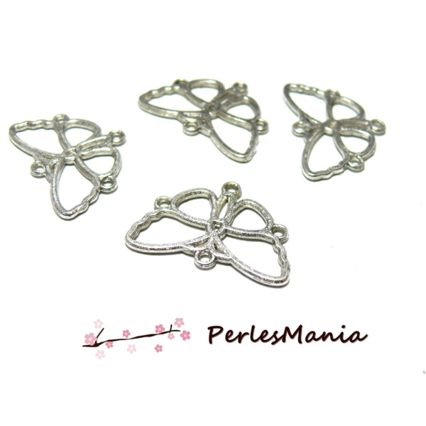 pendentifs breloque  2Y7316 connecteur papillon LISSE, Vieil Argent
