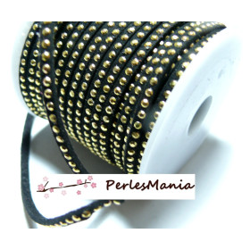 5 mètre de cordon de suédine strass cloutée DORE aspect Daim une rangée facettée NOIRE H201 
