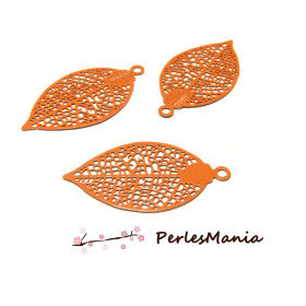 4 Estampes pendentif  filigrane FEUILLE ORANGE de 25 mm, DIY 