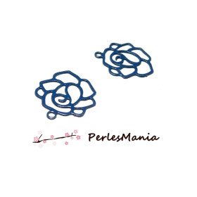 5 Estampes pendentif  filigrane ROSE BLEU NUIT de 12 mm, DIY 