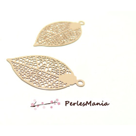 4 Estampes pendentif  filigrane FEUILLE BEIGE de 25 mm, DIY 