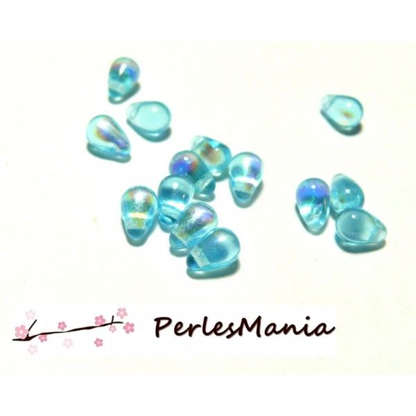 20 perles de verre mini goutte Bleu turquoise translucide 7 par 4 mm, DIY 