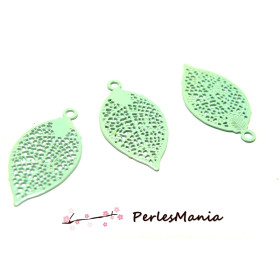 5 Estampes pendentif  filigrane petite FEUILLE Vert pastel de 20 mm, DIY 