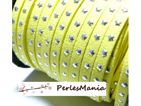 1 rouleau de 18 mètre de suédine à ETOILES rivets argentées JAUNE H610, 5 par 2mm, DIY 